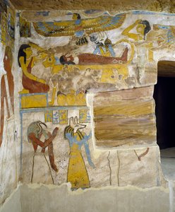 Muurschilderingen van grafkamer van Tombe van Pa Nentwy, Bahariya Oase, Gizeh, Egypte