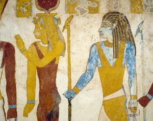 Muurschilderingen uit het Graf van Pa Nentwy, Bahariya-oase, Gizeh, Egypte. Egyptische beschaving, 26e Dynastie, 663-525 v.Chr. door Egyptian 26th Dynasty