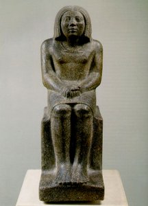 Zittende mannelijke figuur, Egypte, Ankh, 3e dynastie (porfiergraniet)