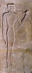 Zuil met een vrouw die aan een lotus ruikt, Oude Koninkrijk, 2423-2263 v.Chr. door Egyptian 5th Dynasty