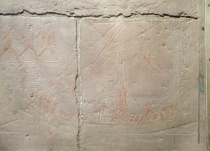 Reliëf dat een bootreis uitbeeldt, uit de Mastaba van Akhethotep, Oude Koninkrijk, ca. 2400 v.Chr. (beschilderd kalksteen)