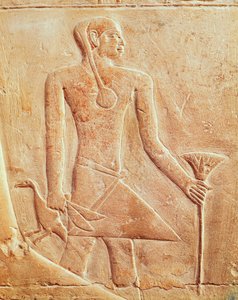 Dienaar en vogel, reliëf door Egyptian 5th Dynasty