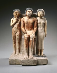 Standbeeld van Nykara en zijn familie, late 5e dynastie, Oude Rijk, ca. 2455-2350 v.Chr. (beschilderd kalksteen) door Egyptian 5th Dynasty