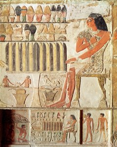 De overledene voor een tafel met voedsel, Egyptisch, Oude Rijk (muurschildering) door Egyptian 5th Dynasty