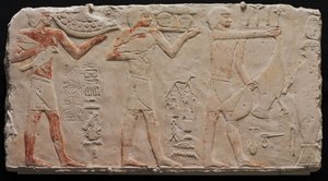 Reliëf van drie offerdragers, uit Saqqara, ca. 2311-2281 v.Chr.