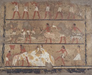 Scènes van veeteelt, slacht, dragers van offers en offerande, Graf van Iti en Neferu door Egyptian 6th Dynasty
