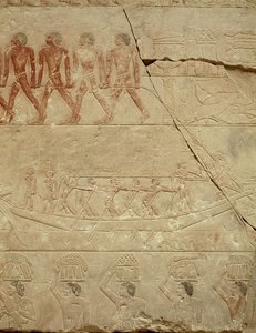 Een boot slepen, uit de Mastaba van Mereruka, Oude Rijk door Egyptian 6th Dynasty