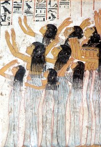 Oud Egypte, Schilderij, Fresco, Jammerende vrouwen in de begrafenisstoet, Graf van Ramose, Thebe door Egyptian Egyptian
