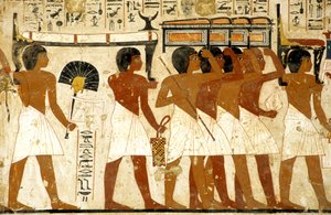 Oud Egypte, Schilderij, Begrafenisstoet, Graf van Ramose, Mannen die schatten dragen, Thebe, Vallei der Edelen