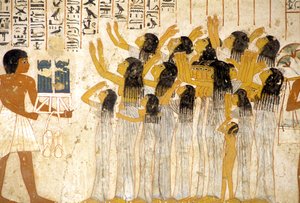 Oud Egypte, Schilderij/fresco, Rouwende vrouwen in de begrafenisstoet, Graf van Ramose, Thebe, Vallei der Edelen door Egyptian Egyptian