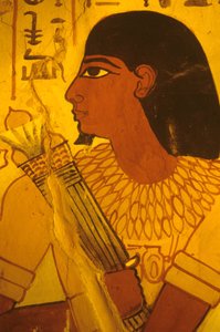 Tomb of Sennufer, Sennufer ontvangt lotusbloemen, Burgemeester van Thebe, opzichter onder Amenophis II door Egyptian Egyptian