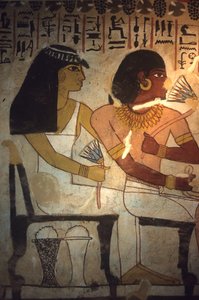 Oud Egypte, Muur Schildering, Graf van Sennufer, Thebe, Sennufer en zijn zus Merit houden lotus bloemen, Sennufer, Burgemeester van Thebe en opzichter onder Farao Amenophis II door Egyptian Egyptian