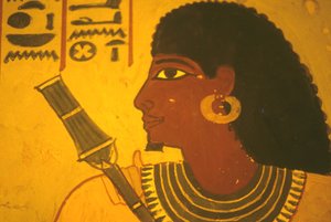 Oude Egypte, muurschildering, Tombe van Sennufer, Thebe/Luxor, Sennufer met scepter, burgemeester van Thebe, opzichter onder Amenophis II door Egyptian Egyptian