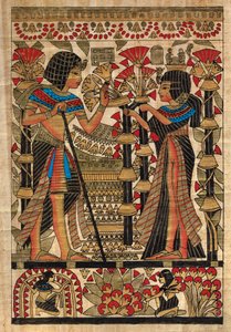 Egyptische kunst, Egyptisch papyrus: Farao en zijn vrouw
