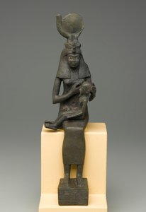 Zittende beeldje van Isis met Horus (brons) door Egyptian Ptolemaic Period