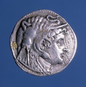 Zilveren munt met de beeltenis van Ptolemaeus I Soter (367 v.Chr. - 283 v.Chr.), Koning van Egypte