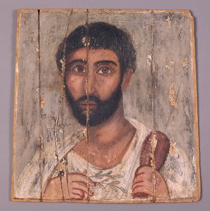 Portret van een bebaarde man uit een heiligdom, ca. 100 n.Chr. (tempera op hout) door Egyptian School