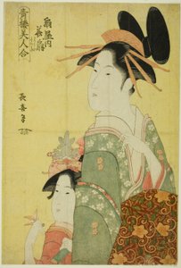 Hanaogi van de Ogiya, uit de serie "Schoonheden van de plezierwijken (Seiro bijin awase)"