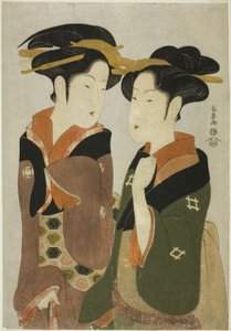 Kan, een serveerster van de Izutsuya, en de geisha Fuseya van de Ogiya