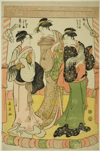 Het Hanengevecht - Ohisa van de Takashimaya en Okita van de Naniwaya door Eishōsai Chōki