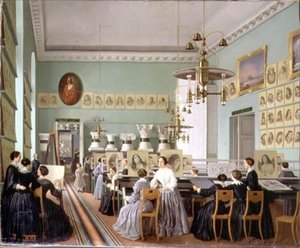 Interieur van de vrouwenafdeling van de tekenschool van Sint-Petersburg