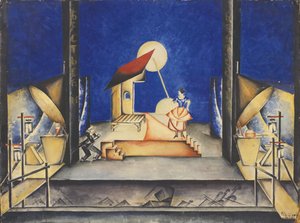 Toneelontwerp voor de opera Bastien und Bastienne van W. A. Mozart, 1925 door Ekaterina Petrova Troitskaya
