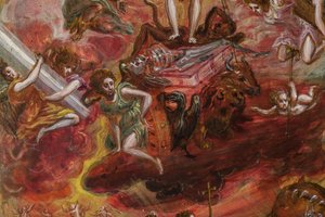 Draagbaar altaar: centraal paneel met een allegorie van de Christelijke Ridder (detail)
