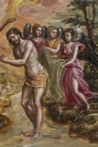 Draagbaar altaar: detail van het rechterdeurpaneel met de Doop van Christus (detail) door El Greco