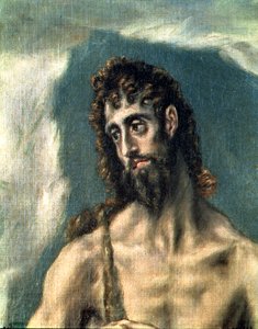 SS. Johannes de Evangelist en Johannes de Doper, de Doper (detail) door El Greco