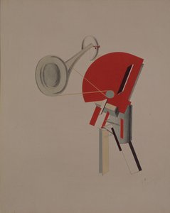 Reciter. Beeldje voor de opera Victory over the sun door A. Kruchenykh door Eliezer Markowich Lissitzky