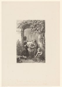 Vier meisjes voor een deur door Elchanon Verveer