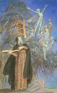 Prospero en Ariel, een studie voor een verloren schilderij in opdracht van Broadcasting House, Londen, c.1931 door Eleanor Fortescue Brickdale