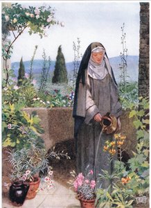 Sint Clara in de tuin van het klooster dat ze stichtte door Eleanor Fortescue Brickdale