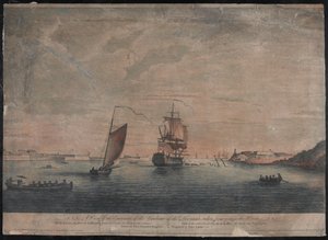 Een uitzicht op de ingang van de haven van Havana, genomen vanuit de wrakken, Havana door Elias (after) Durnford