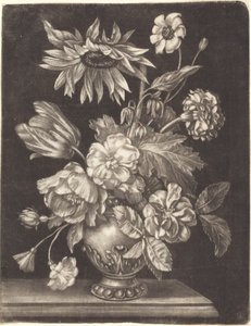 Bloemstilleven met een zonnebloem door Elias Christoph Heiss
