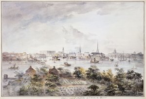 Een Uitzicht op Stockholm vanaf Kungsholmen met het Koninklijk Paleis en Storkyrkan, Tyskakyrkan, Katarinakyrka en Riddarholmskyrkan