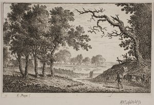 Landschap met een meer op de achtergrond