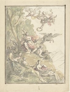 Apollo en de muzen op de Parnassus door Elias van Nijmegen