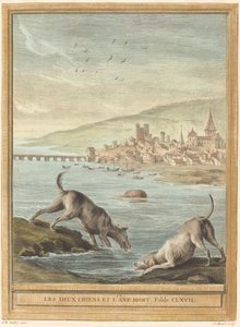 De Twee Honden en de Dode Ezel door Elie du Mesnil after Jean Baptiste Oudry