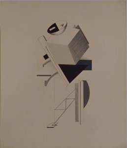 Sterke man. Beeldje voor de opera Overwinning op de zon door A. Kruchenykh, 1920-1921