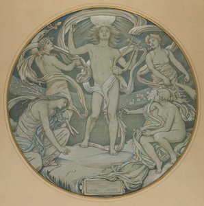 Cartoon voor het midden van het Huntington-plafond: Apollo en begeleiders