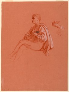 Tekening, Jongen speelt luit, 1871-72 door Elihu Vedder
