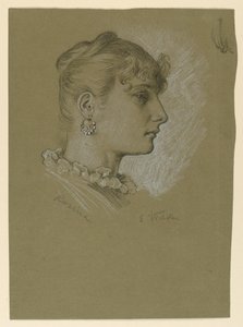 Tekening, Hoofd van een vrouw, profiel: Rosina, ca. 1885 door Elihu Vedder
