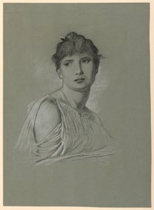 Tekening, Portretschets van een jonge vrouw, ca. 1885 door Elihu Vedder