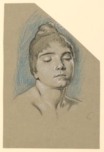 Tekening, Portretschets van een jonge vrouw met gesloten ogen, ca. 1885 door Elihu Vedder
