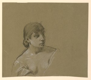 Tekening, Portret van een jonge vrouw, ca. 1885 door Elihu Vedder