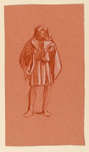 Tekening, Studie van een figuur in een kostuum met capuchon, ca. 1885 door Elihu Vedder