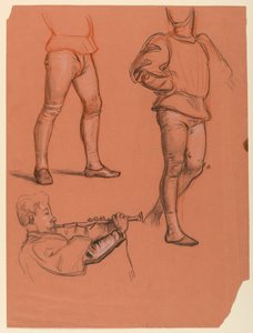 Tekening, details van mannelijke figuren, ca. 1885 door Elihu Vedder