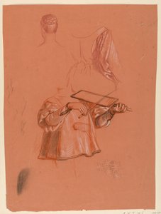 Tekening, figuur en draperiestudies, ca. 1885 door Elihu Vedder