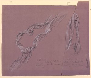 Tekening, studies van draperie voor "Fortune" figuur, ca. 1877 door Elihu Vedder